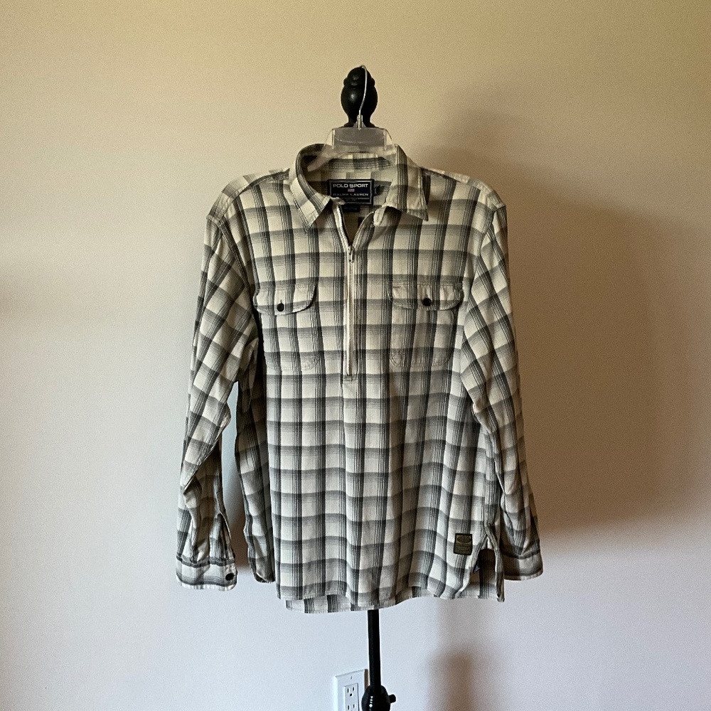 Ralph Lauren Polo Sport Men’s Casual long sleeve shirt color: cream  with gray